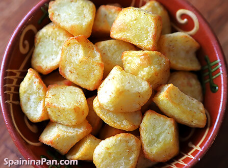 Air fried patatas bravas without salsa brava sauce.