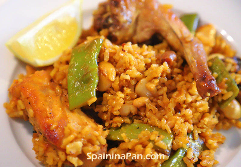 The authentic paella Valenciana on a plate