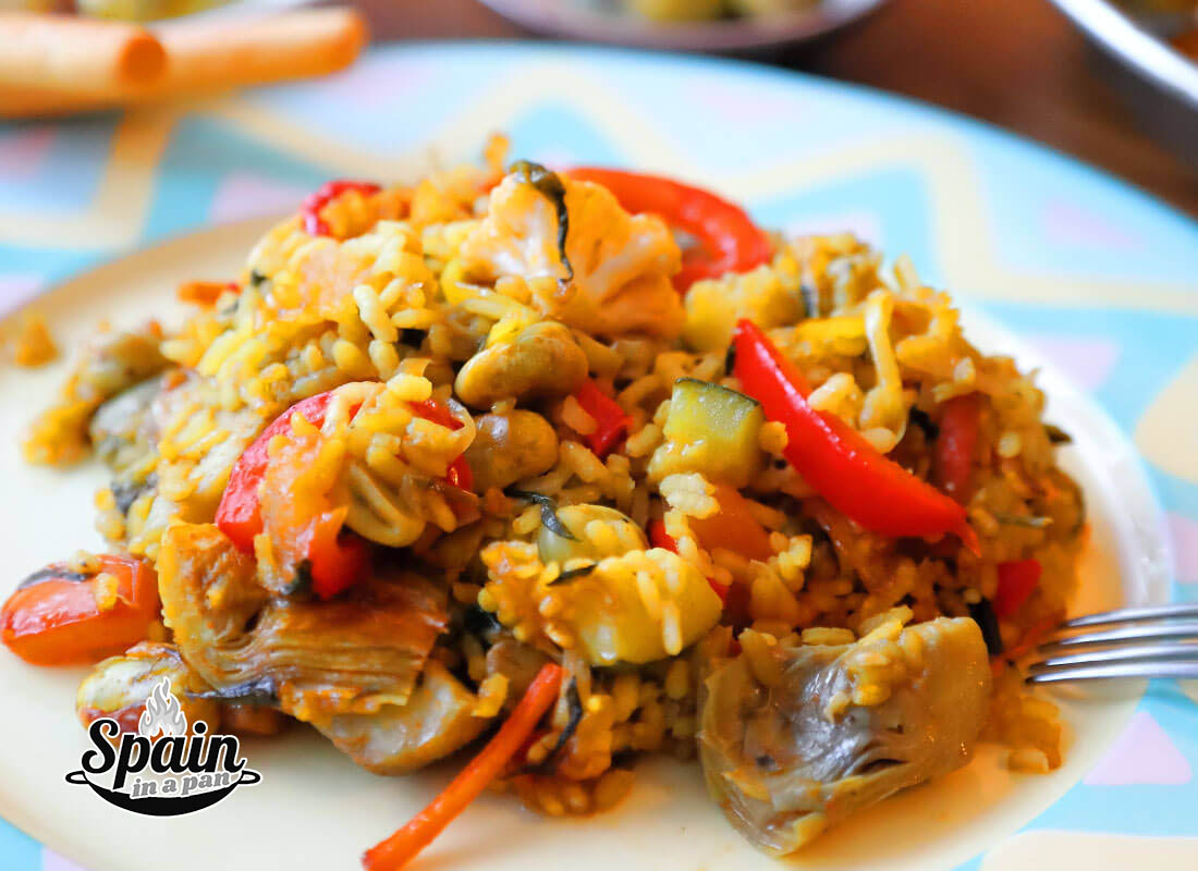 Spanish vegetables paella on a plate