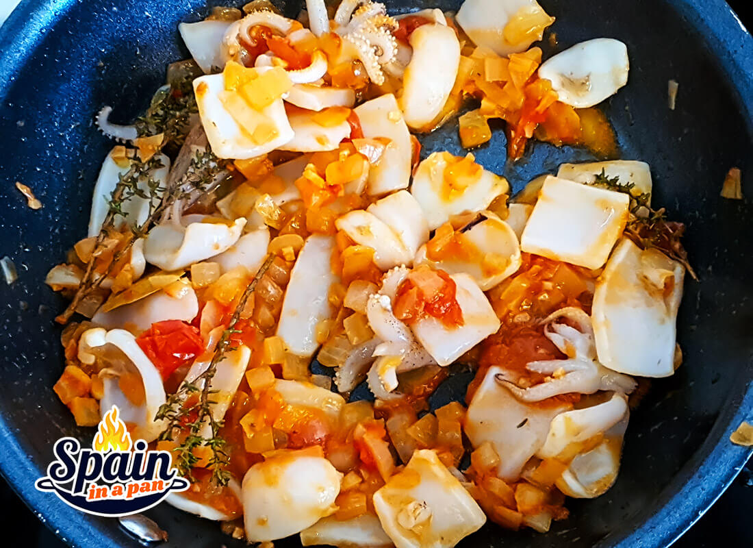 Cuttlefish sauté for a Spanish meatballs with sepia stew.