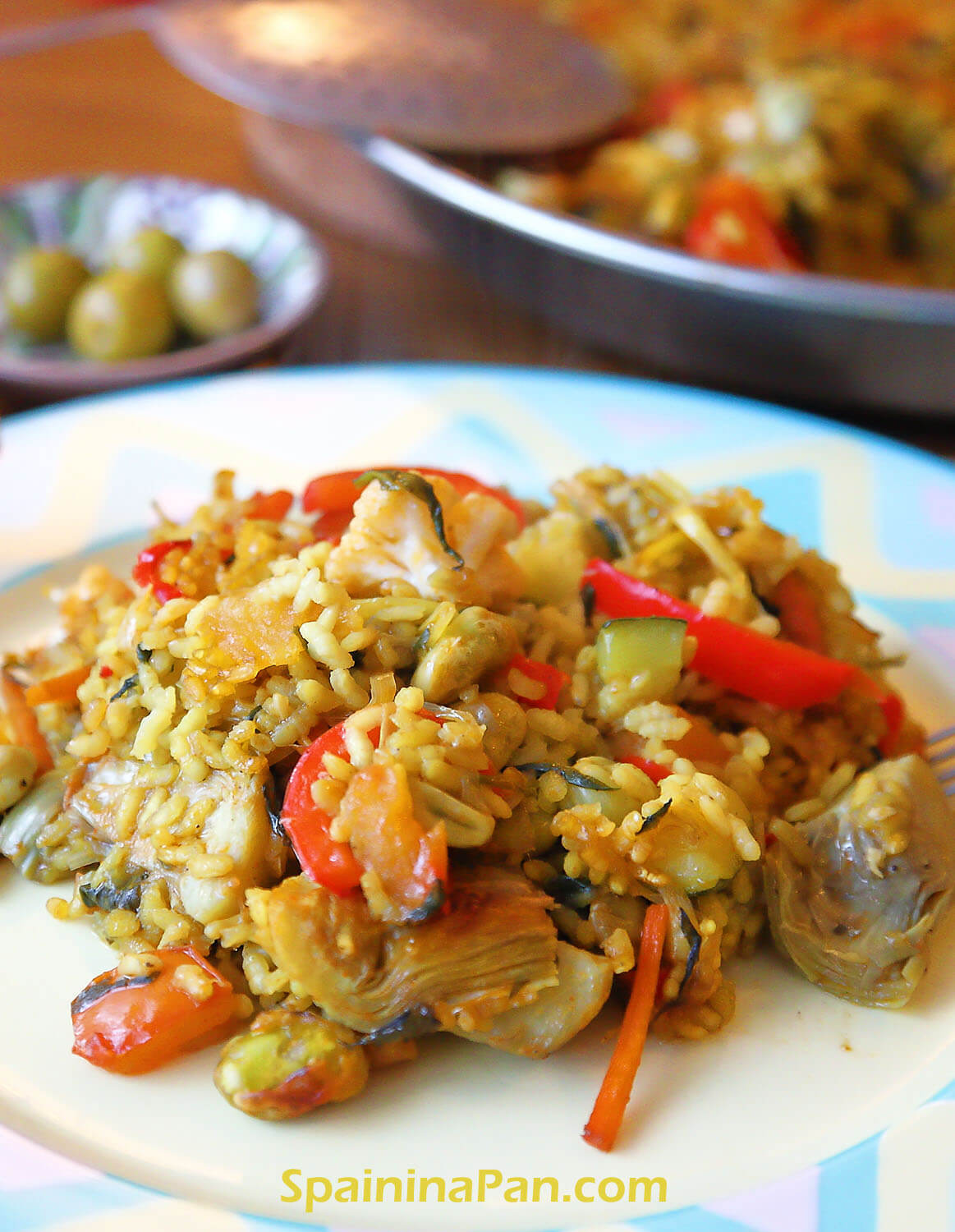 An appetizing plate with vegetable paella