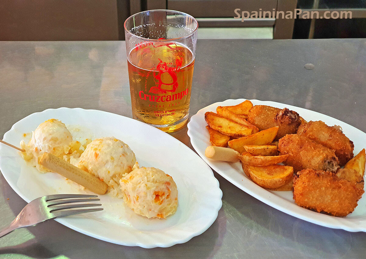 Spanish potato salad with puchero croquettes. Spanish potato salad with puchero croquettes.