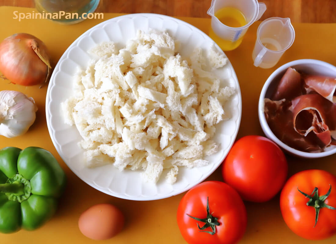 Ingredients to make Spanish salmorejo from Cordoba soup. Ingredients to make Spanish salmorejo from Cordoba soup.