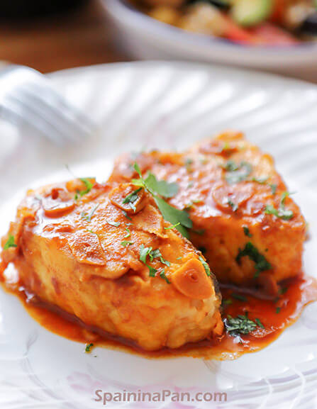 Spanish bacalao a la llauna cod on a plate.