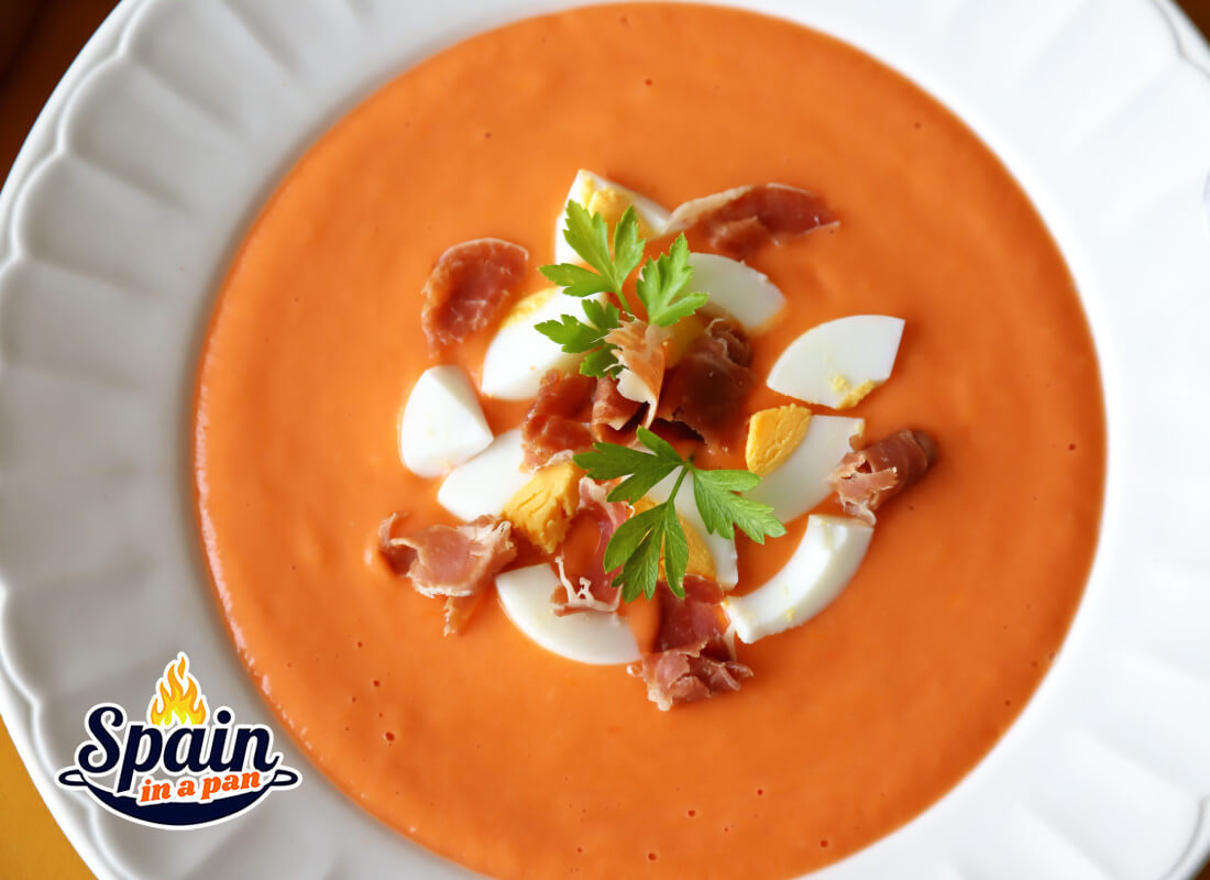 Spanish, creamy salmorejo soup from Cordoba in a plate.