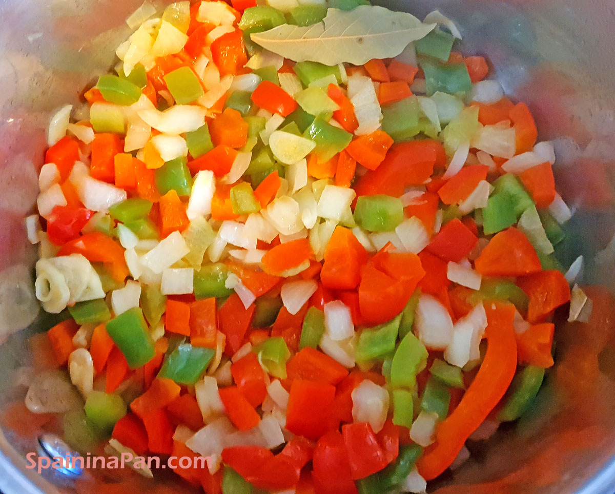Sauté for Spanish marmitako tuna stew in a pot. Sauté for Spanish marmitako tuna stew in a pot.