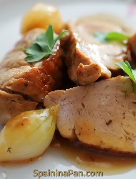 Spanish tenderloin or solomillo de cerdo al jerez on a plate
