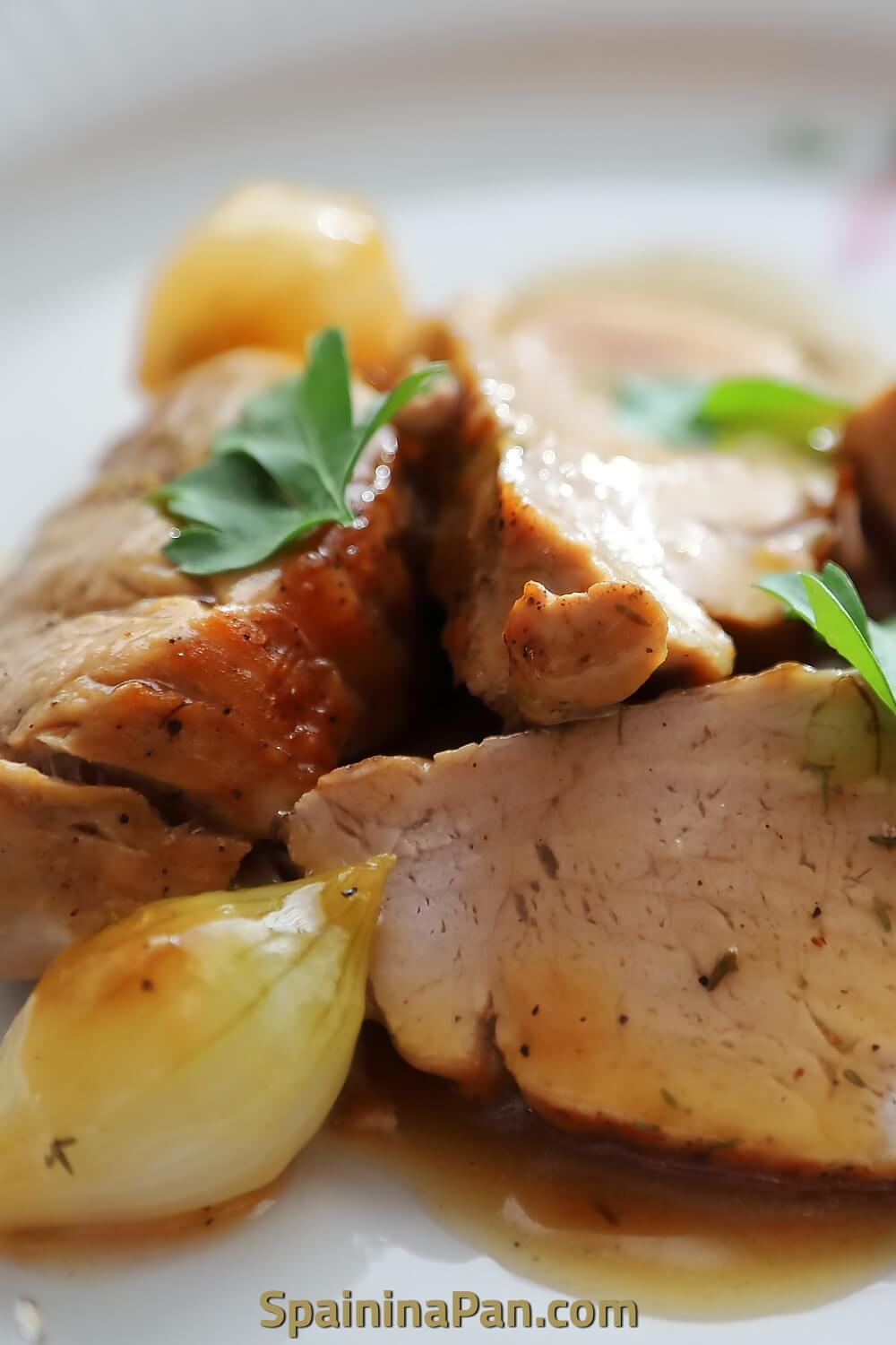 Spanish tenderloin or solomillo de cerdo al jerez on a plate