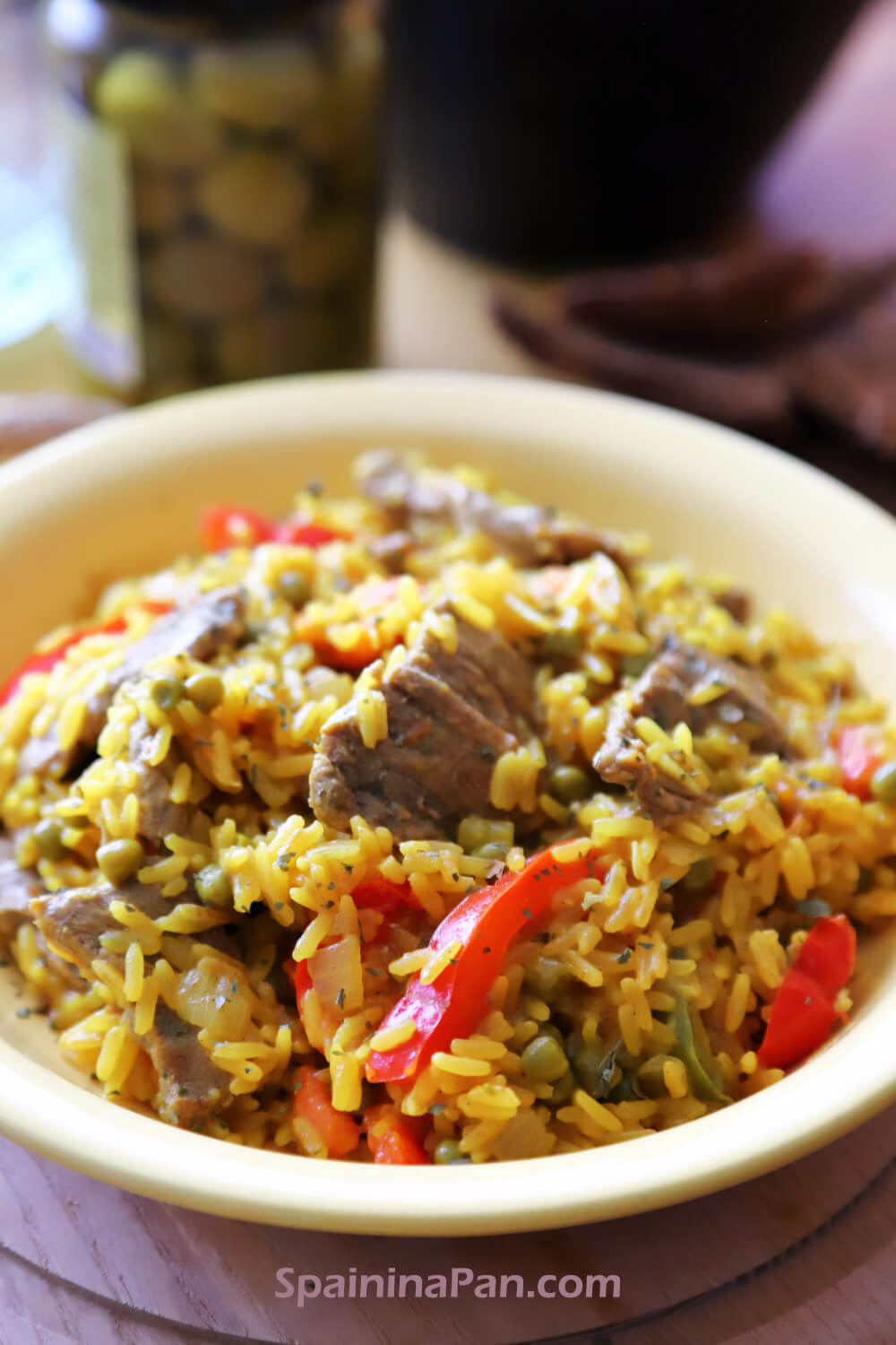 Spanish beef rice in a plate.