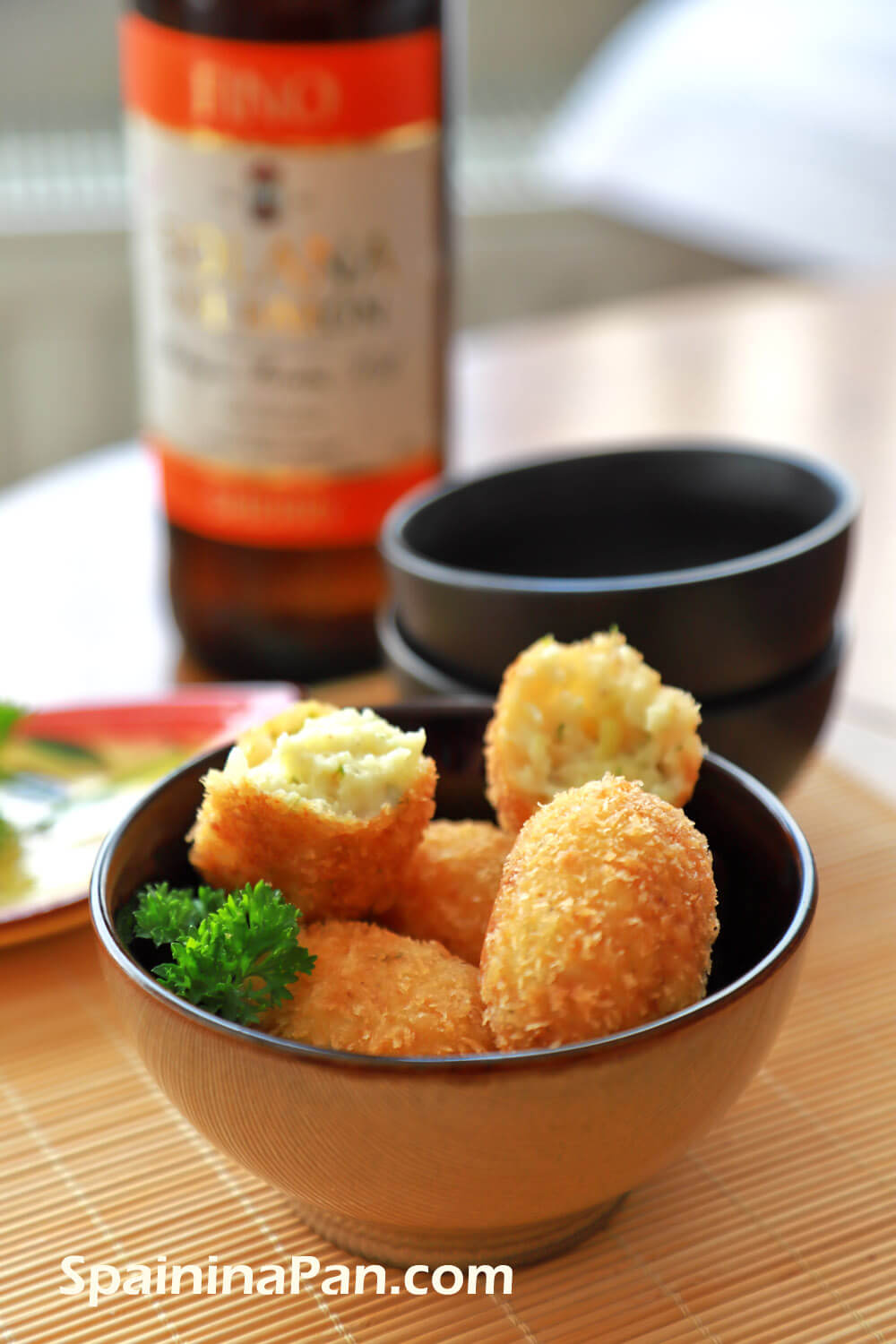 Spanish cod croquettes in a small bowl.