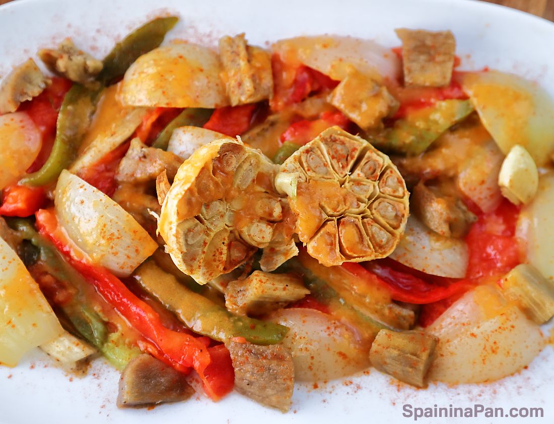 Spanish escalivada roasted vegetables on a large tray.