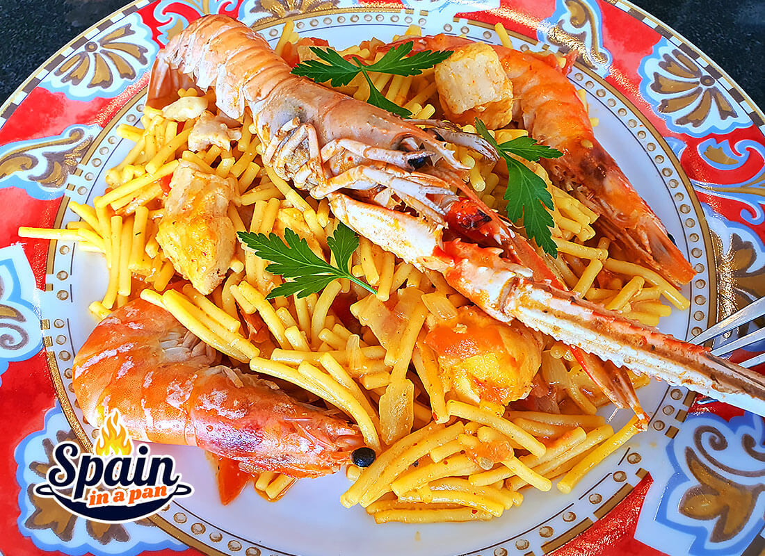 Spanish seafood noodles on a dish.