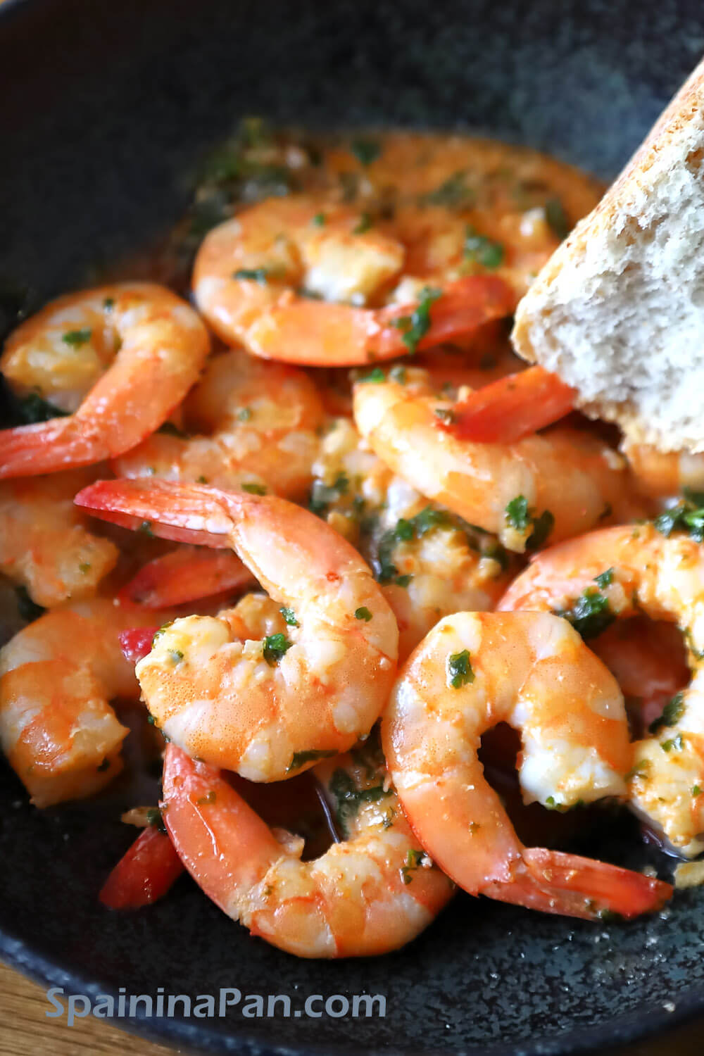 Spanish gambas al Jerez tapas in a tray