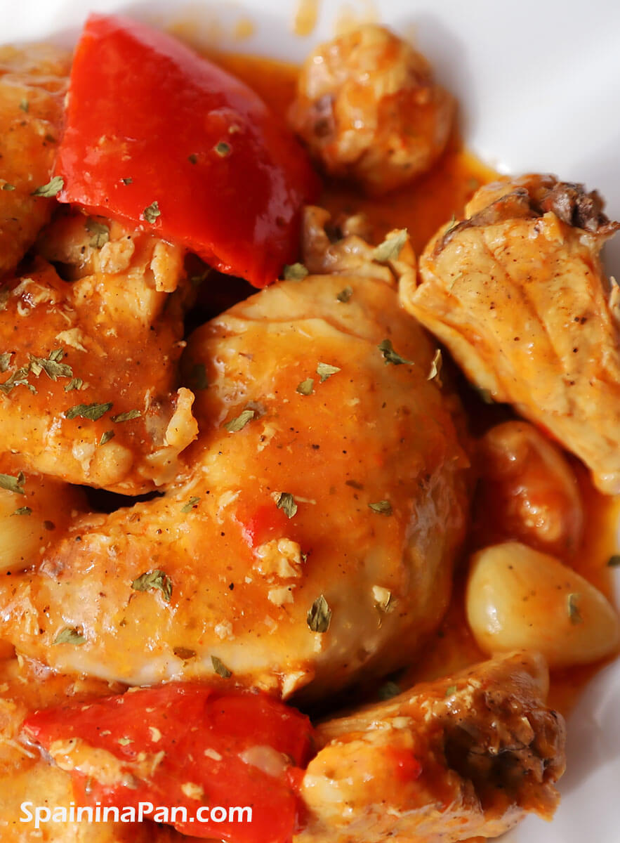 Spanish garlic chicken on a plate.