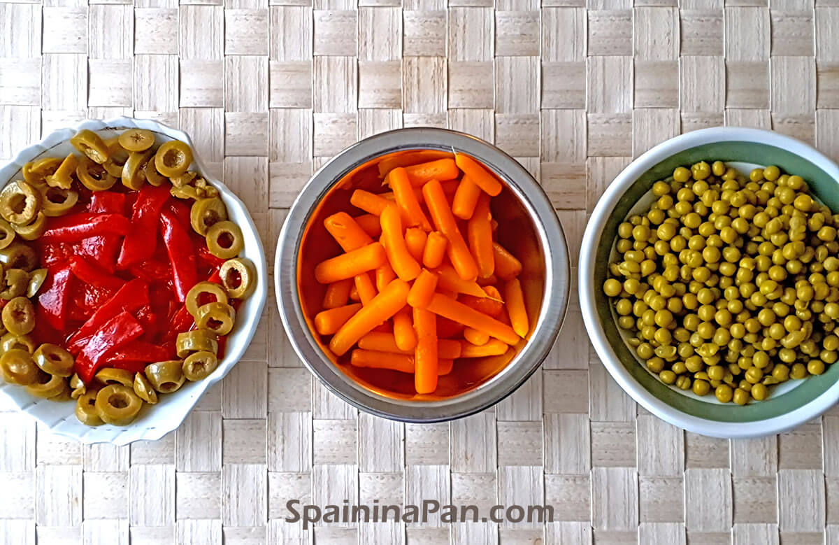 Vegetables for a Spanish potato salad recipe. Vegetables for a Spanish potato salad recipe.
